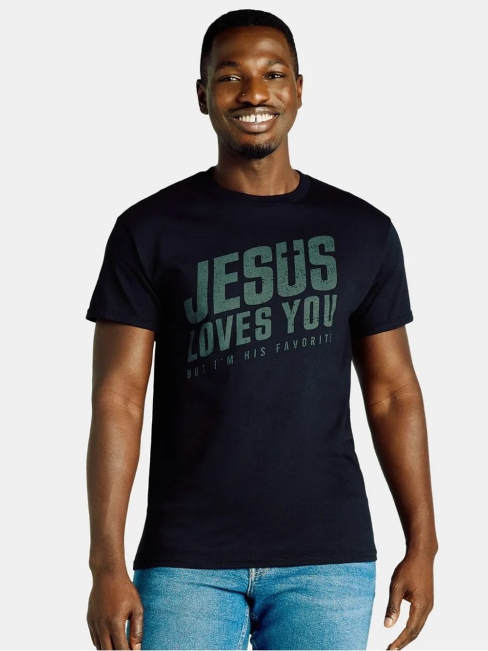 DOM Men's 3XL 100% Cotton "Jesus Loves You But I'm His Favorite" Black T-Shirt